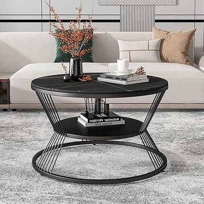 SS CRAFTMAKERS Round Coffee Table Double Layer Marble Look Stone Coffee Table