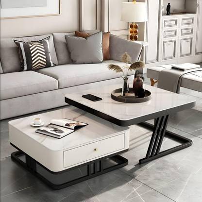 Aaliya mart Modern Dual-Layer Coffee Table with Drawer | Stylish Marble Finish Center Table Engineered Wood Coffee Table