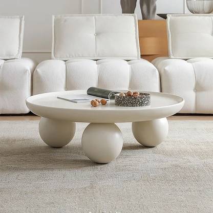 NG Decor 31.5" Modern Round White Block Coffee Table with Spherical Legs Engineered Wood Coffee Table