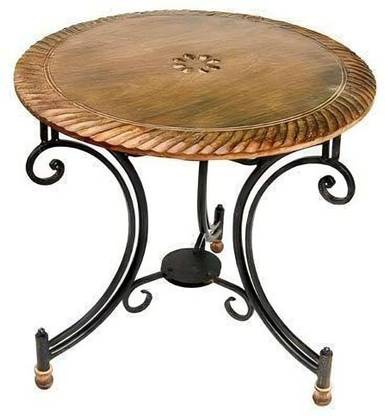 manzees Wood & Wrought Iron Round Top Foldable Coffee Table for Living Room Solid Wood Coffee Table