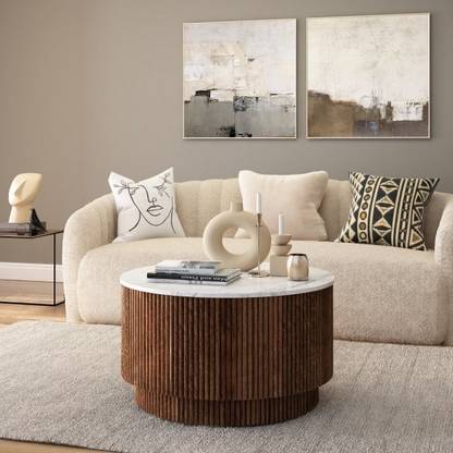 Radha Impex Wooden Round Coffee Table For Living Room With Storage Engineered Wood Coffee Table