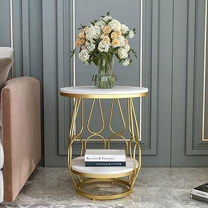 cozycrfted Double-Layer Iron Metal Round Coffee Table Nightstand Bedside Table Engineered Wood Coffee Table