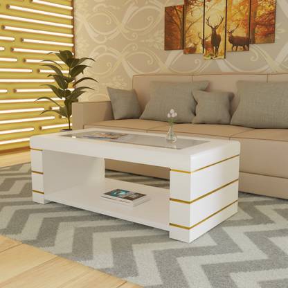 ELTOP Wooden Furniture Rectangle Coffee Centre Table With Glass For Living Room Glass Coffee Table