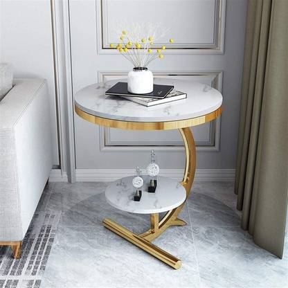 FlipsShoppee Round Coffee Table, Circle with Modren Storage Tea Table Faux Marble Top Engineered Wood Coffee Table