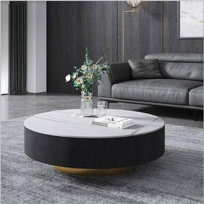 NG Decor Round Coffee Centre Table with Storage on White Marble top Stone Coffee Table