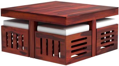 Vinod Furniture Solid Sheesham Wood Coffee Table With Four Stools For Living Room,Cafe,Hotel. Solid Wood Coffee Table