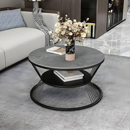 SS CRAFTMAKERS Round Coffee Table Double Layer Marble Look Stone Coffee Table