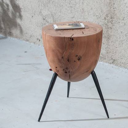 Geetanjali Decor Wooden Stool with Metal Legs | Attractive Round Coffee Table for Living Room Solid Wood Coffee Table