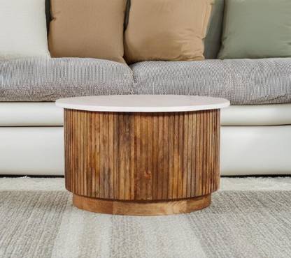 THE VIVAAN Vertical strips round coffee table Solid Wood Coffee Table