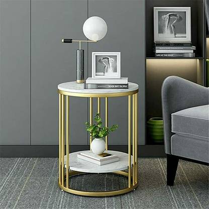 Rahat Handicraft Coffee Table Modern Bedside Round Table Wood Top Metal Table For Living Room Engineered Wood Bedside Table