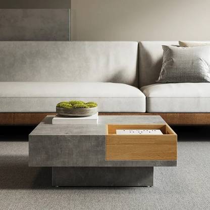 NG Decor 27.6" Japandi Wooden Square Coffee Table with Open Storage Gray & Natural Engineered Wood Coffee Table