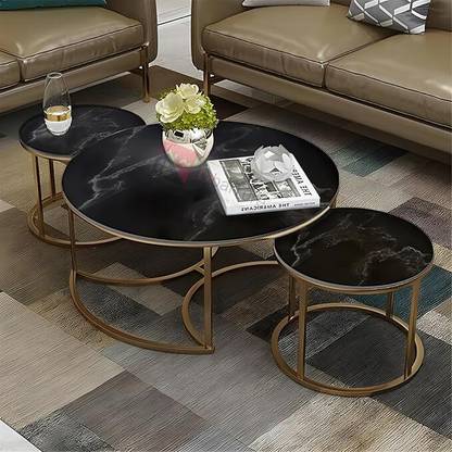 Outletcart OUTLET CART coffee Table Set of 3 | Modern Round Nesting Sofa Side Tables | Engineered Wood Coffee Table