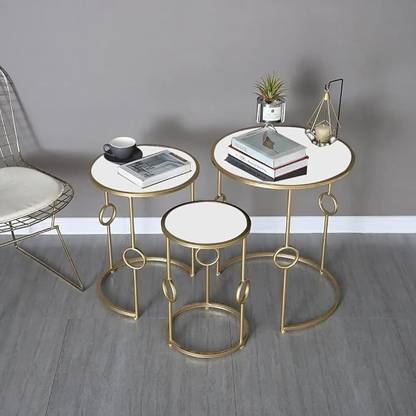 BlueKart Round Coffee Table Simple Modern Small Round Table MDF Top Metal Table Engineered Wood Coffee Table