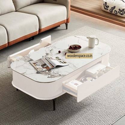 Woodenspace Wooden Center Table for Living Room Premium Marble Modern Furniture Coffee Table Solid Wood Coffee Table