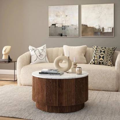 Radha Impex Wooden Round Coffee Table For Living Room With Storage Engineered Wood Coffee Table