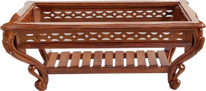 W.S.HANDICRAFTS Handcrafted Sheesham Wood Coffee Table with Storage Shelf ( Mirror Less ) Solid Wood Coffee Table
