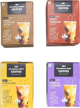Colombian Brew Assorted Instant Coffee Café Latte, Cappuccino, Hazelnut, Vanilla Caramel, Double Choco Mocha Instant Coffee