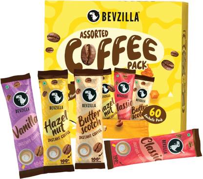Bevzilla Instant Coffee Powder - 60 Sachets Box, Makes Premium Cups, 15 Sachet Each Instant Coffee