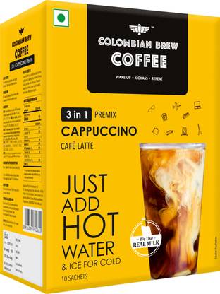 Colombian Brew 3 in 1 Cappuccino Cafe Latte, Instant Coffee Powder Premix, 10 Sachets Box Instant Coffee