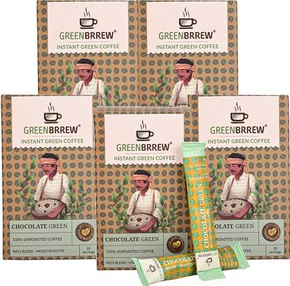 GreenBrrew Chocolate Green | 100% Unroasted Coffee | 20 Sachets Each Instant Coffee