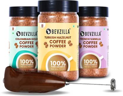 Bevzilla Instant Coffee 75 grams x 3 Jars Combo with Electric Frother 100% Arabica Coffee Instant Coffee