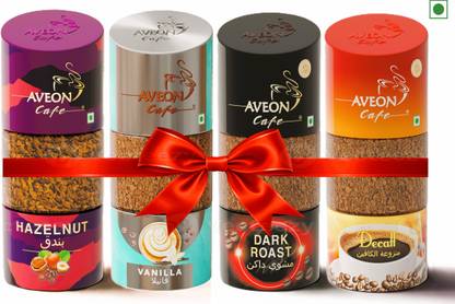 AVEON Cafe Hazelnut-Vanilla-Dark Roast-Decaf 400g (Pack of 4) Instant Coffee