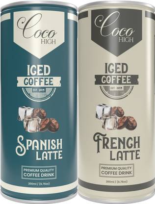 COCO HIGH Iced Coffee Combo French Latte & Spanish Latte 200 ML (Pack of 24) Cold Brew Coffee