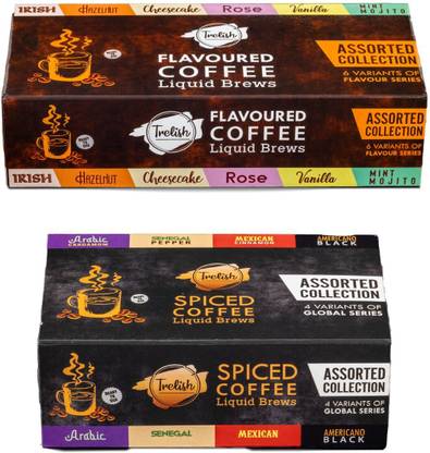 Trelish Assorted Coffee | Liquid Brew Flavours and Global Decoction Gift - Makes 10 Cups Instant Coffee