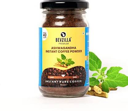 Bevzilla Ashwagandha Instant Coffee Powder - 75 Gms Makes 40 Cups | Hot & Cold Coffee Instant Coffee