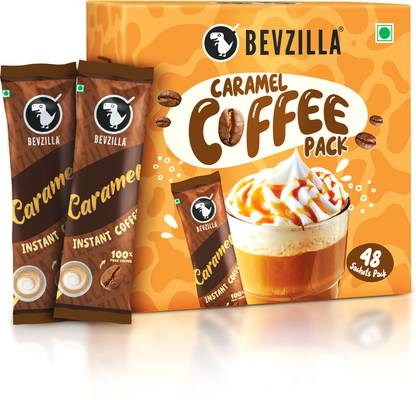 Bevzilla Instant Coffee Powder Box - 48 Sachets (Caramel), Pure Arabica Instant Coffee