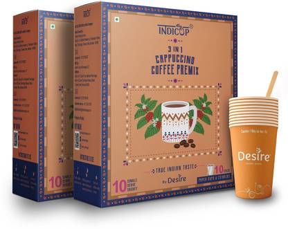 INDICUP 3 in 1 Cappuccino Premix Coffee Powder 10 Sachets X 14g Instant Coffee