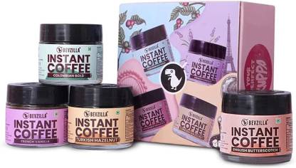 Bevzilla Instant Coffee Powder Mini Box - 4 X 25 Grams Jars, Arabica Coffee Instant Coffee