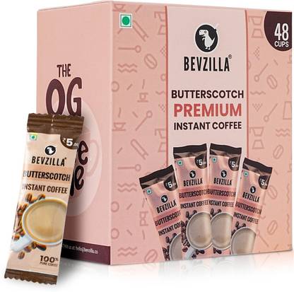 Bevzilla Instant Coffee Powder Box - 48 Sachet (Butterscotch), Pure Arabica , Strong Instant Coffee