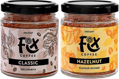 FIX Coffee Hazelnut Flavoured and Classic Arabica Coffee Powder | Combo of 2 Instant Coffee