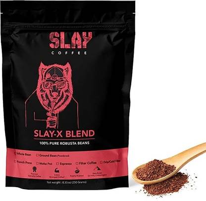 SLAY X Pure 100% Robusta Roasted Ground Coffee Powder for French Press, 250Gg Roast & Ground Coffee