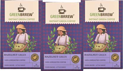 GreenBrrew Hazelnut Green | 100% Unroasted Coffee | 20 Sachets Each Instant Coffee
