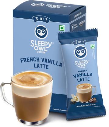 Sleepy Owl French Vanilla Latte Coffee Premix Sachets (3 in 1) | Pack of 5 Instant Coffee