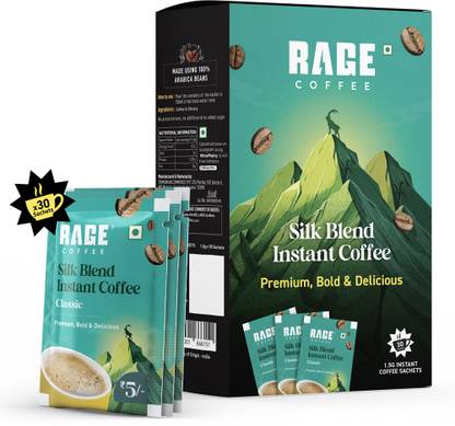 RAGE Silk Blend Classic Sachets | Pack of 30 | Rich & Bold Instant Coffee flavour Instant Coffee