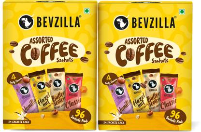 Bevzilla 192 Instant Coffee Sachets, 100% Pure Arabica, 48 Sachets Each Flavor Instant Coffee