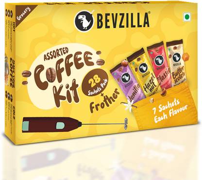 Bevzilla Instant Cafe Coffee Kit with 28 Sachets Multi Flavored Assorted Instant Coffee