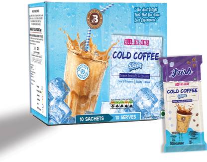 Brew Lab Cold Coffee Powder Sachet Irish Flavor 10 Sachets Box Smooth & Creamy-350gm Instant Coffee