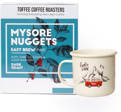 Toffee Coffee Roasters Mysore Nuggets | Enamel Mug | Easy Hot Brew | Pour Over | Pack of 8 | Roast & Ground Coffee