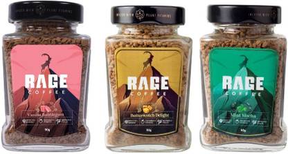 RAGE Coffee Combo Pack of 3 - Butterscotch Delight & Vanilla Bubblegum & Mint Mocha Flavoured Instant Crystal Coffee 50 Gms Each Instant Coffee