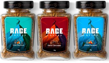 RAGE Coffee Combo Pack of 3 - Irish Hazelnut & Dark Chocolate & Creme Caramel Flavoured Coffee 50 Gms Each Instant Coffee