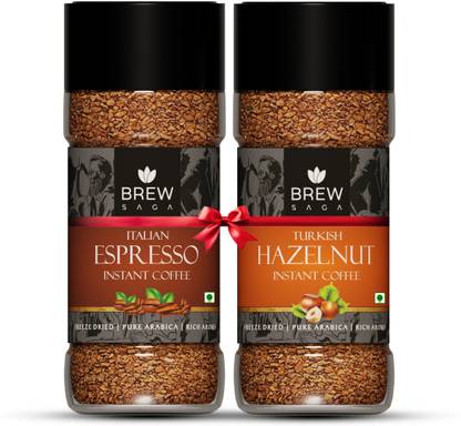 Brewsaga Pack of 2 Italian Espresso And Turkish Hazelnut Instant Coffee-(2 x 100 GM) Instant Coffee