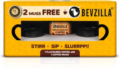 Bevzilla Instant Coffee Turkish Hazelnut Pack 2 Free Coffee Mugs Makes up to 40 cups Instant Coffee