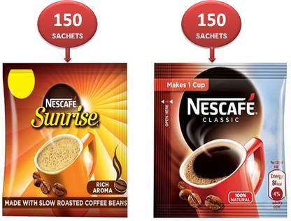 Nescafe Sunrise Coffee 1.8g x 150 Sachets & Classic Coffee 1.1g x 150g Combo Pack Instant Coffee