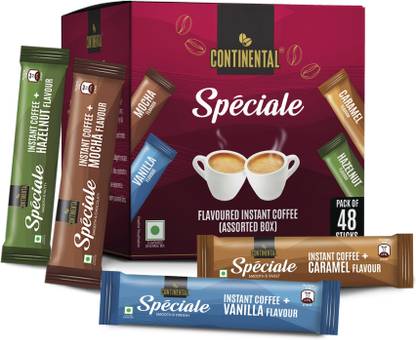 CONTINENTAL Speciale 48 Coffee Sachets | 4 Flavours - Hazelnut, Vanilla, Mocha, Caramel Instant Coffee