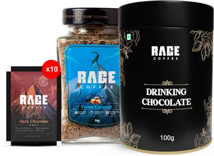 RAGE Combo - Creme Caramel 50g + Dark Chocolate 10 Sachets + Drinking Chocolate Instant Coffee