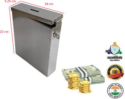 GvanyS Coin Box/Piggy Bank/Suggestion Box Steel Body Size- L-5.25 CM, W-18 CM, H-22 CM Coin Bank